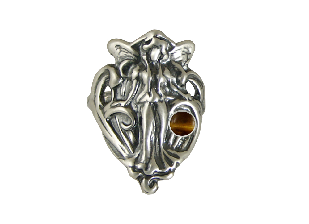 Sterling Silver Queen Mab Fairy Ring With Tiger Eye Size 10